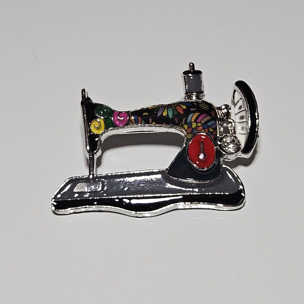**Sale** BONSNY Silver Tone Sewing Machine Floral Art Brooch Pin Brand New